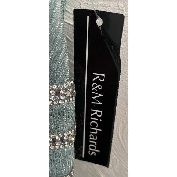 R&M Richards Long Crinkle Pleated Sleeveless Dress Rhinestone Waistband 10 Green - Picture 4 of 10